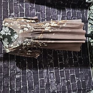 Pink Daisy Floral Short Ruffle Sleeve Dress size Large